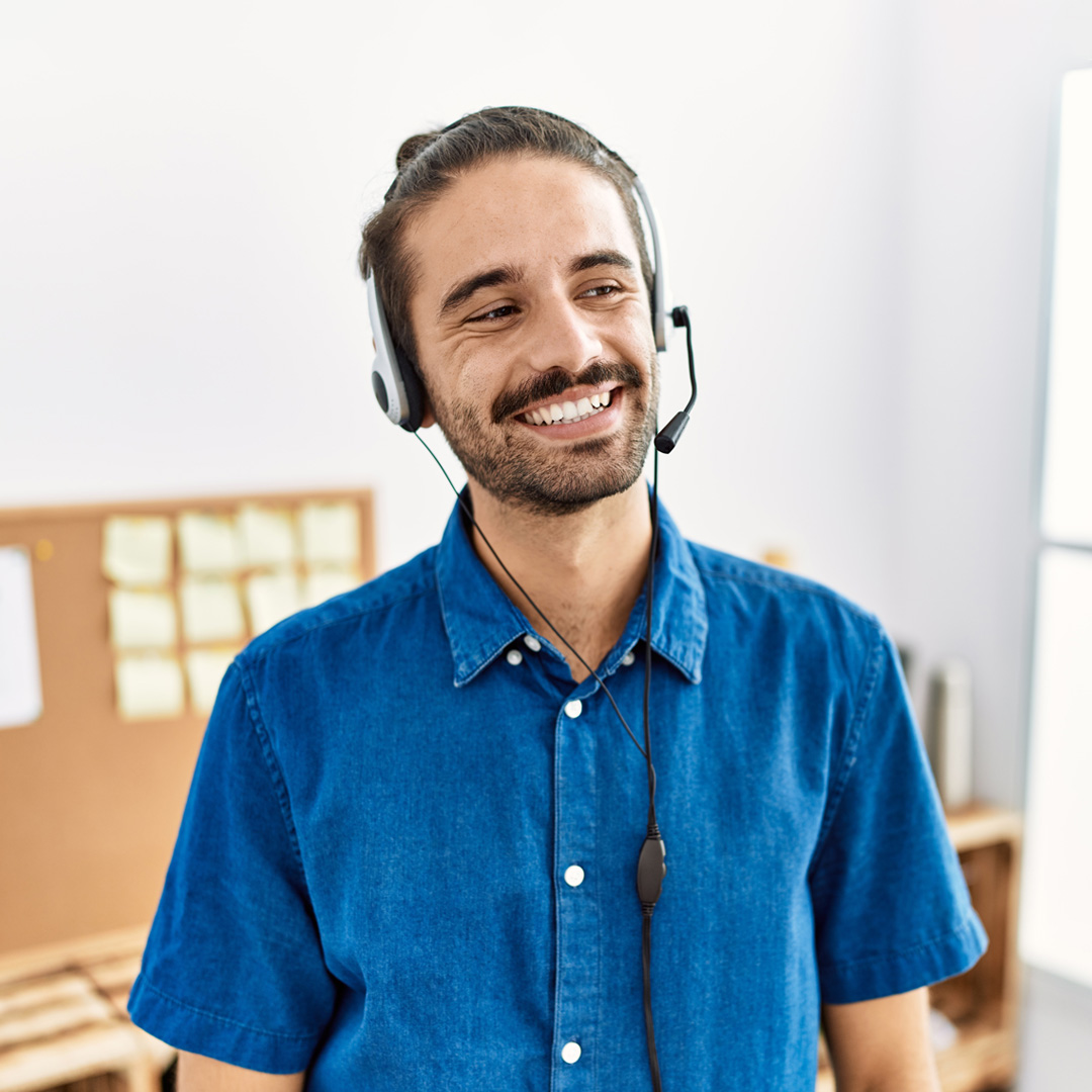 Health coach talking via headset